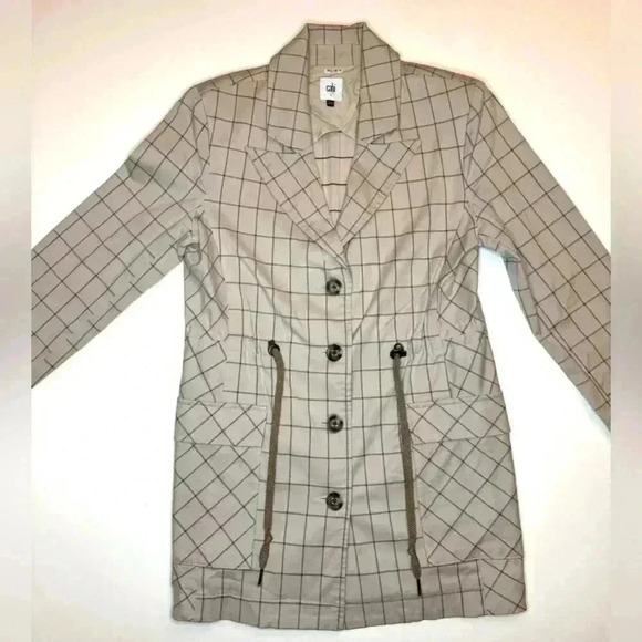 CABI WOMENS TAUPE WINDOWPANE BUTTON DOWN JACKET SIZE- SMALL - Picture 2 of 9